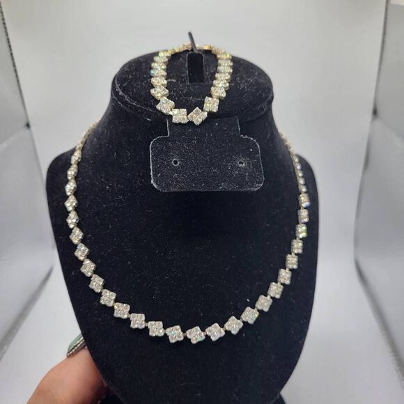 Vintage 50s Hollywood Glam Demi Parure Pave Set Crystal Bracelet and Necklace in - Picture 4 of 6
